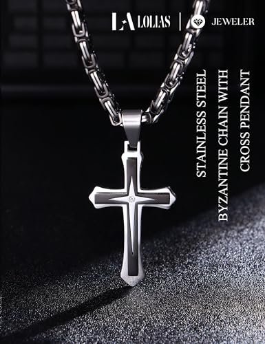 LOLIAS Black Gold 𝐂𝐫𝐨𝐬𝐬 𝐍𝐞𝐜𝐤𝐥𝐚𝐜𝐞 for Men Stainless Steel 𝐁𝐲𝐳𝐚𝐧𝐭𝐢𝐧𝐞 Chain With Cross Pendant Necklace 𝐌𝐞𝐧𝐬 𝐆𝐢𝐟𝐭 22-30Inch
