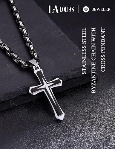 LOLIAS Black Gold 𝐂𝐫𝐨𝐬𝐬 𝐍𝐞𝐜𝐤𝐥𝐚𝐜𝐞 for Men Stainless Steel 𝐁𝐲𝐳𝐚𝐧𝐭𝐢𝐧𝐞 Chain With Cross Pendant Necklace 𝐌𝐞𝐧𝐬 𝐆𝐢𝐟𝐭 22-30Inch