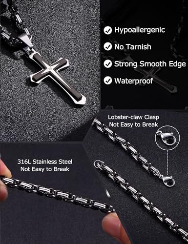 LOLIAS Black Gold 𝐂𝐫𝐨𝐬𝐬 𝐍𝐞𝐜𝐤𝐥𝐚𝐜𝐞 for Men Stainless Steel 𝐁𝐲𝐳𝐚𝐧𝐭𝐢𝐧𝐞 Chain With Cross Pendant Necklace 𝐌𝐞𝐧𝐬 𝐆𝐢𝐟𝐭 22-30Inch