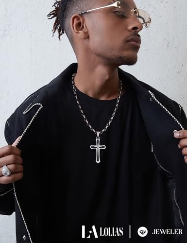 LOLIAS Black Gold 𝐂𝐫𝐨𝐬𝐬 𝐍𝐞𝐜𝐤𝐥𝐚𝐜𝐞 for Men Stainless Steel 𝐁𝐲𝐳𝐚𝐧𝐭𝐢𝐧𝐞 Chain With Cross Pendant Necklace 𝐌𝐞𝐧𝐬 𝐆𝐢𝐟𝐭 22-30Inch