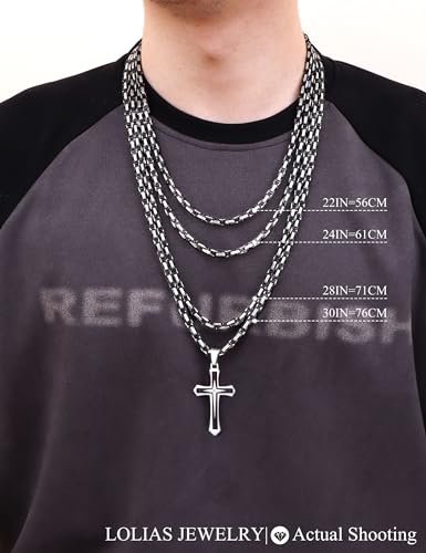 LOLIAS Black Gold 𝐂𝐫𝐨𝐬𝐬 𝐍𝐞𝐜𝐤𝐥𝐚𝐜𝐞 for Men Stainless Steel 𝐁𝐲𝐳𝐚𝐧𝐭𝐢𝐧𝐞 Chain With Cross Pendant Necklace 𝐌𝐞𝐧𝐬 𝐆𝐢𝐟𝐭 22-30Inch