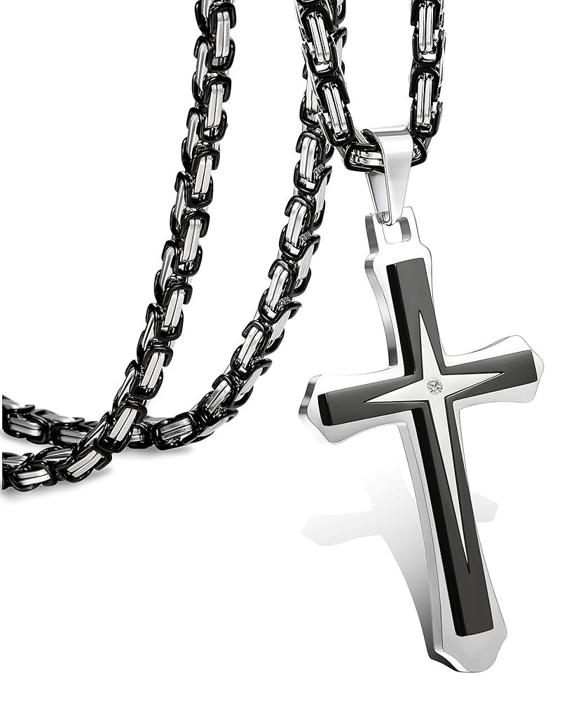 LOLIAS Black Gold 𝐂𝐫𝐨𝐬𝐬 𝐍𝐞𝐜𝐤𝐥𝐚𝐜𝐞 for Men Stainless Steel 𝐁𝐲𝐳𝐚𝐧𝐭𝐢𝐧𝐞 Chain With Cross Pendant Necklace 𝐌𝐞𝐧𝐬 𝐆𝐢𝐟𝐭 22-30Inch