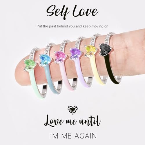 Love Me Until I'M Me Again Black Heart-Cut Half Enamel Ring, Black Heart Self-Love Ring, Jewelry Birthday Gifts for Women, Daughter, Wife, Friends