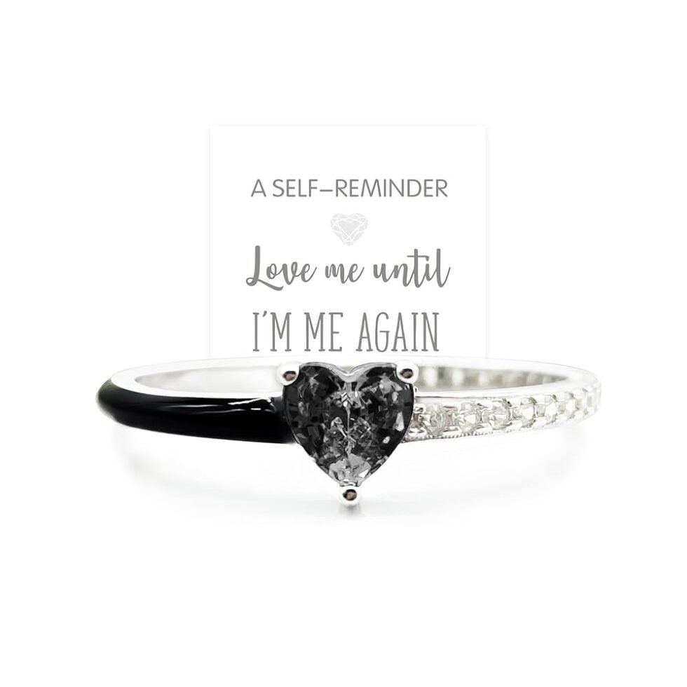 Love Me Until I'M Me Again Black Heart-Cut Half Enamel Ring, Black Heart Self-Love Ring, Jewelry Birthday Gifts for Women, Daughter, Wife, Friends