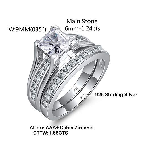 MABELLA 925 Sterling Silver Cubic Zirconia Princess Cut Women's Wedding Engagement Bridal Ring Set