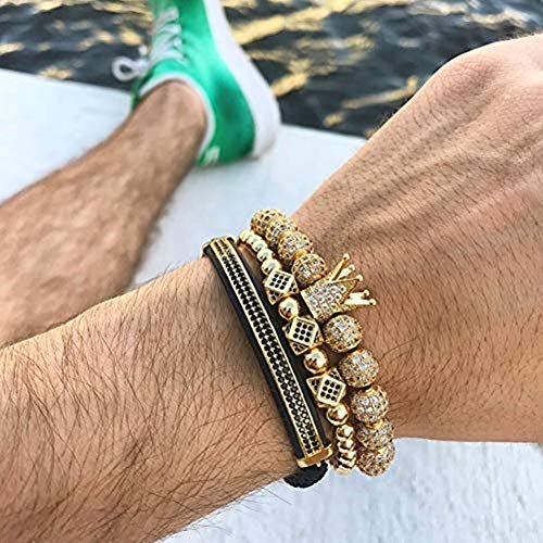 MAGIC FISH Imperial Crown King Mens Bracelet Pave CZ ，Stainless Steel Bracelets for Men Luxury Charm Fashion Cuff Bangle Crown Birthday Jewelry