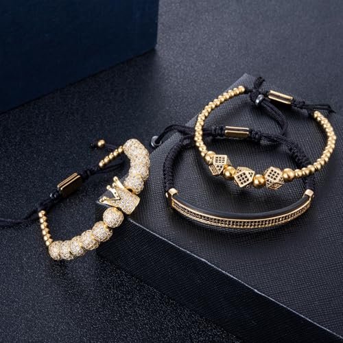 MAGIC FISH Imperial Crown King Mens Bracelet Pave CZ ，Stainless Steel Bracelets for Men Luxury Charm Fashion Cuff Bangle Crown Birthday Jewelry