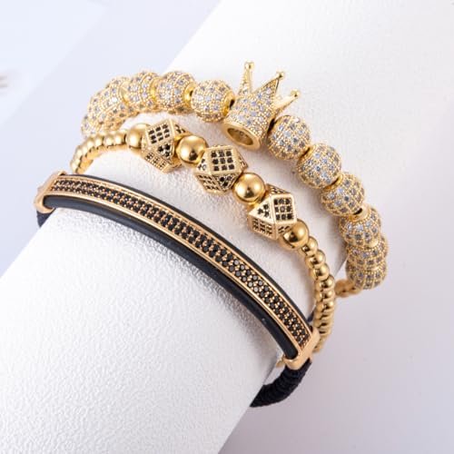 MAGIC FISH Imperial Crown King Mens Bracelet Pave CZ ，Stainless Steel Bracelets for Men Luxury Charm Fashion Cuff Bangle Crown Birthday Jewelry