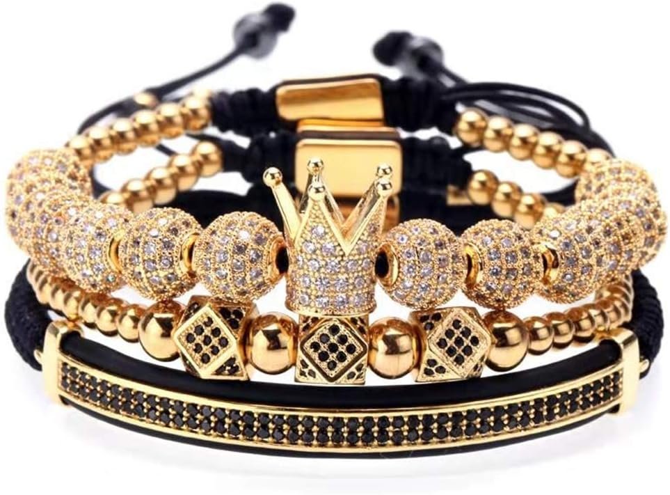 MAGIC FISH Imperial Crown King Mens Bracelet Pave CZ ，Stainless Steel Bracelets for Men Luxury Charm Fashion Cuff Bangle Crown Birthday Jewelry