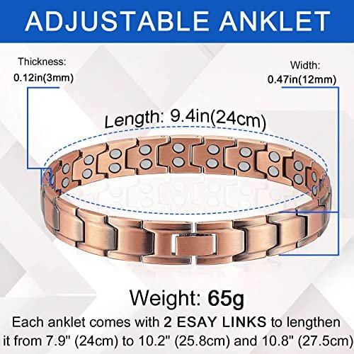 MagVIVACE Men Copper Magnetic Anklet, Pure Copper Ankle Bracelet with 3500 Gauss Magnet