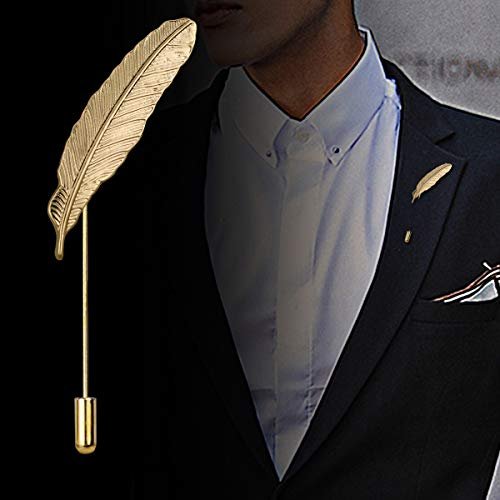 Man Brooch Pin Lapel Stick Pin Suit Tie Feathers Vintage Leaves Brooch Badge JA96