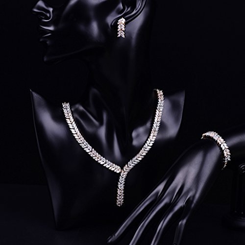 MASOP Luxury Marquise Cluster Leaf Shape Crystal Jewelry Set for Women Bracelets/Earrings/Necklace Gold