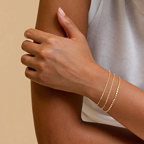 MBW Gold Bracelets for Women, 14K Dainty Gold Plated Stackable Bracelets for Women Trendy Gold Bracelet Stack Set Waterproof Chain Bracelets Paperclip Adjustable Tennis...