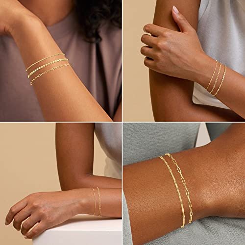 MBW Gold Bracelets for Women, 14K Dainty Gold Plated Stackable Bracelets for Women Trendy Gold Bracelet Stack Set Waterproof Chain Bracelets Paperclip Adjustable Tennis...