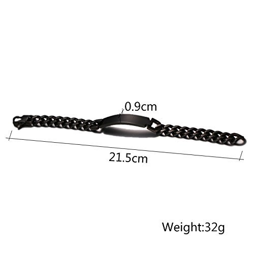 Mealguet Jewelry MG Personalized Custom Engraving Plain Stainless Steel ID Bracelets for Men Women,Black,8.3"