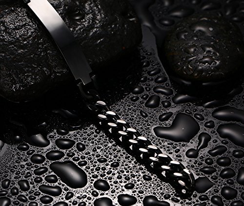 Mealguet Jewelry MG Personalized Custom Engraving Plain Stainless Steel ID Bracelets for Men Women,Black,8.3"