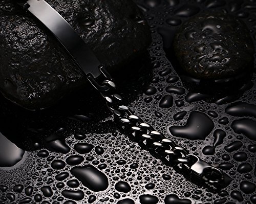 Mealguet Jewelry MG Personalized Custom Engraving Plain Stainless Steel ID Bracelets for Men Women,Black,8.3"