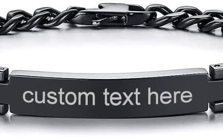 Mealguet Jewelry MG Personalized Custom Engraving Plain Stainless Steel ID Bracelets for Men Women,Black,8.3"