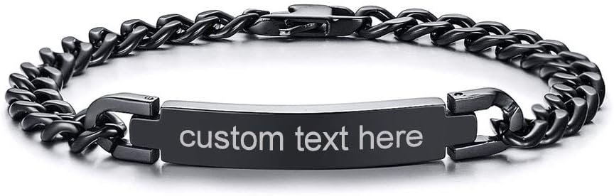 Mealguet Jewelry MG Personalized Custom Engraving Plain Stainless Steel ID Bracelets for Men Women,Black,8.3"