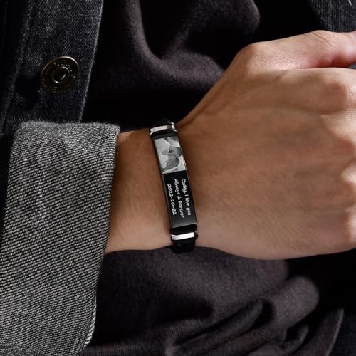 MEALGUET Personalized Leather Bracelet for Men : Valentines Day Gift for Men,Braided Leather Engraved Name ID Wristband Gift for Boyfriend,Husband,Dad, Customized Gift,...