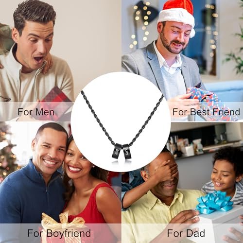MeMeDIY Personalized Necklace 2/3/4/5/6 Charm Beads Custom Engraving Initial Name Date for Men Women Boyfriend Girlfriend Stainless Steel Adjustable Chain anniversary...