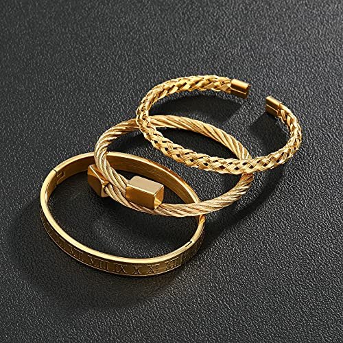 Men Bracelets Luxury Royal Crown Charm Stainless Steel Roman numerals Cuff Bangle Jewelry Gold/Silver/Black