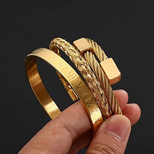Men Bracelets Luxury Royal Crown Charm Stainless Steel Roman numerals Cuff Bangle Jewelry Gold/Silver/Black