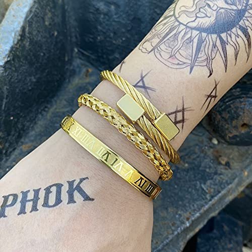 Men Bracelets Luxury Royal Crown Charm Stainless Steel Roman numerals Cuff Bangle Jewelry Gold/Silver/Black