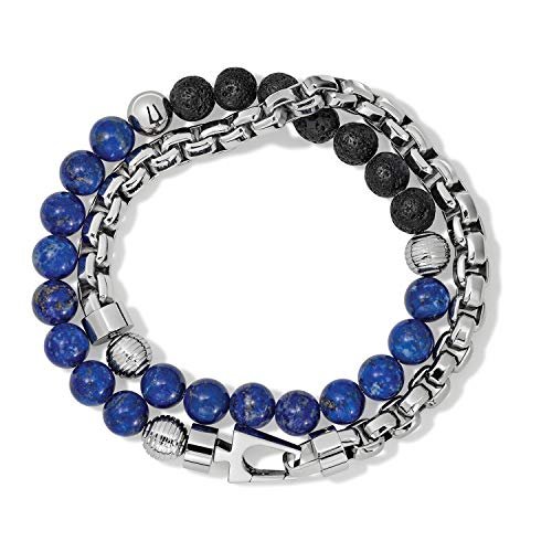 Men's Classic Double-Wrap Box Chain and Beaded Bracelet with Tuning Fork Closure