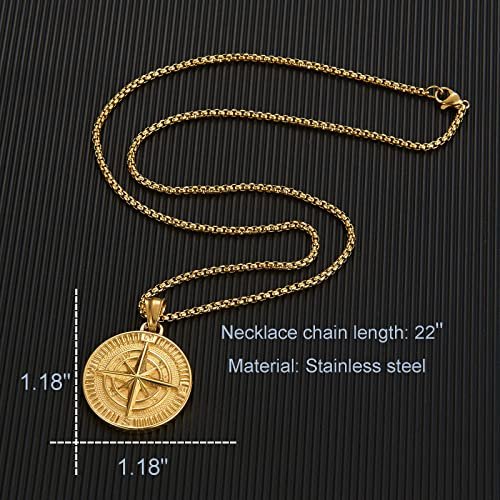 Men's Compass Pendant Necklace Stainless Steel Navigator Forged for Male Jewelry