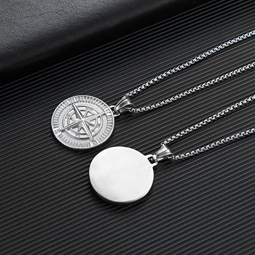 Men's Compass Pendant Necklace Stainless Steel Navigator Forged for Male Jewelry