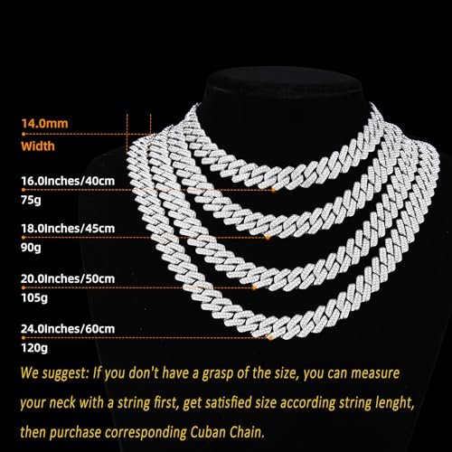 Mens Cuban Link Chain Miami Cuban Necklace 18K Gold Silver Chain Diamond Cut Chains For Men Women 14mm Iced Out Hip Hop Jewelry