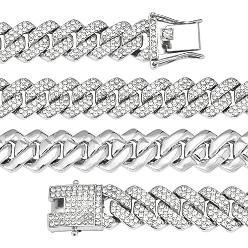 Mens Cuban Link Chain Miami Cuban Necklace 18K Gold Silver Chain Diamond Cut Chains For Men Women 14mm Iced Out Hip Hop Jewelry