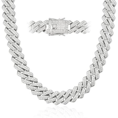 Mens Cuban Link Chain Miami Cuban Necklace 18K Gold Silver Chain Diamond Cut Chains For Men Women 14mm Iced Out Hip Hop Jewelry