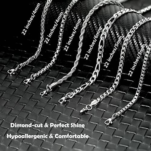 Mens Necklace Chain, 6 Pcs Men's Stainless Steel Chain Necklace Jewelry Set Gift for Men Women