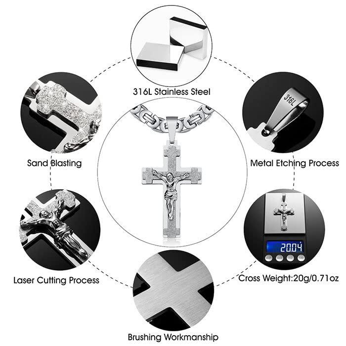 Mens Stainless Steel Silver Gold Jesus Cross Pendant Necklace Chain Bracelet Set Jewelry 45/50/55/60/65/70/75cm