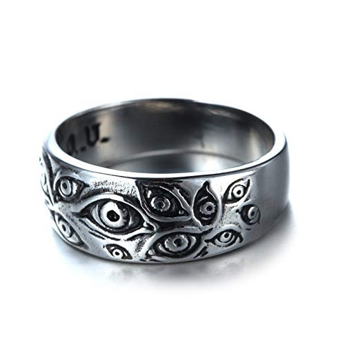 Men's Vintage Stainless Steel Engraved Eye of God Ring Black Gold Silver Tone