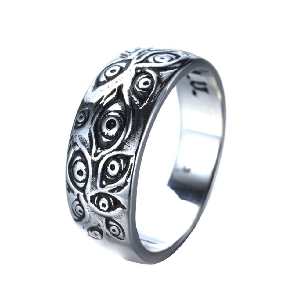 Men's Vintage Stainless Steel Engraved Eye of God Ring Black Gold Silver Tone