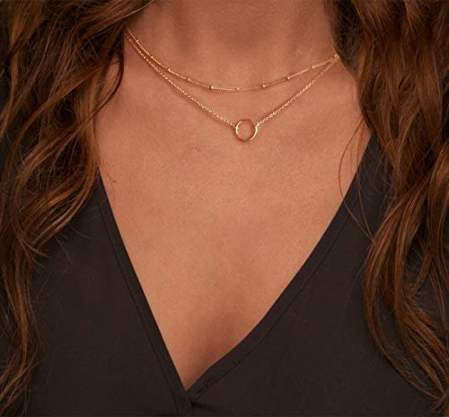 MEVECCO Layered Heart Necklace Pendant Handmade 18k Gold Plated Dainty Gold Choker Arrow Bar Layering Long Necklace for Women