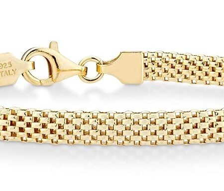 Miabella 18K Gold Over Sterling Silver Italian 5mm Mesh Link Chain Bracelet for Women, 925 Made in Italy