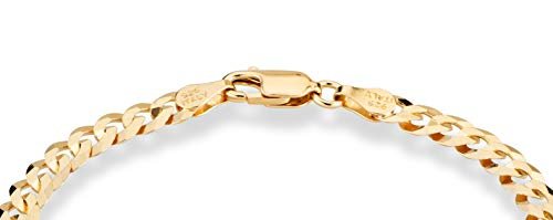 Miabella 18K Gold Over Sterling Silver Italian 5mm Solid Diamond-Cut Cuban Link Curb Chain Bracelet for Men Women, 925 Made in Italy