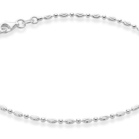 Miabella 925 Sterling Silver Diamond-Cut Oval and Round Bead Ball Chain Anklet Ankle Bracelet for Women, Made in Italy