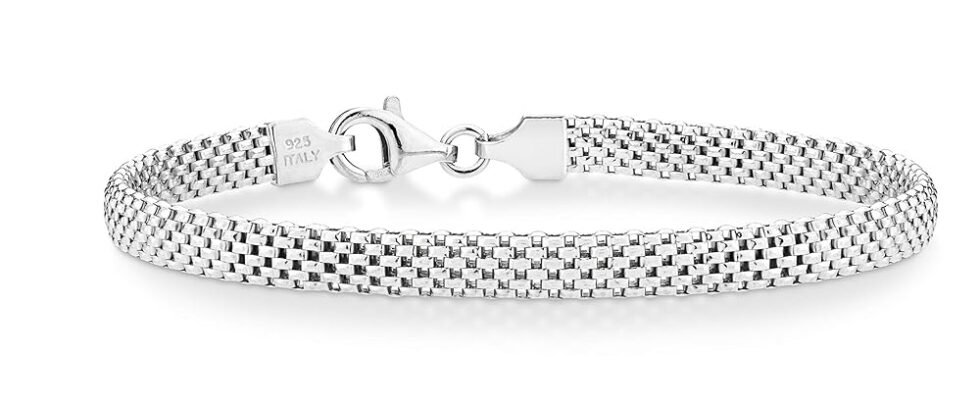 Miabella 925 Sterling Silver Italian 5mm Mesh Link Chain Bracelet for Women, Made in Italy