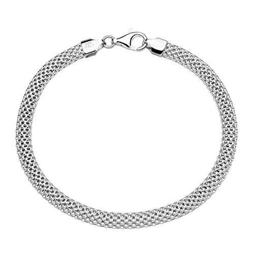 Miabella 925 Sterling Silver Italian 5mm Mesh Link Chain Bracelet for Women, Made in Italy