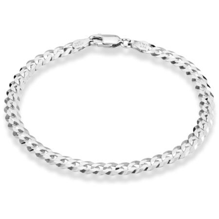 Miabella 925 Sterling Silver Italian 5mm Solid Diamond-Cut Cuban Link Curb Chain Bracelet for Men Women, Made in Italy