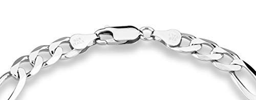 Miabella 925 Sterling Silver Italian 7mm Solid Diamond-Cut Figaro Link Chain Bracelet for Men, Made in Italy