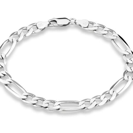 Miabella 925 Sterling Silver Italian 7mm Solid Diamond-Cut Figaro Link Chain Bracelet for Men, Made in Italy