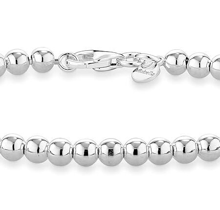 Miabella 925 Sterling Silver Italian Handmade 4mm Bead Ball Strand Chain Bracelet for Women 6.5, 7, 7.5, 8 Inch Made in Italy