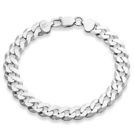 Miabella 925 Sterling Silver Italian Solid 9mm Diamond-Cut Cuban Link Curb Chain Bracelet for Men, Made in Italy