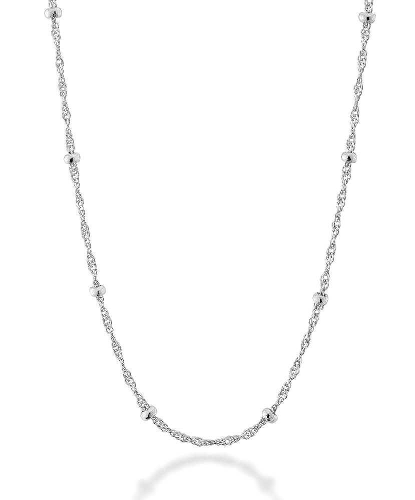 Miabella Italian 925 Sterling Silver Singapore Bead Chain Station Necklace for Women, Made in Italy